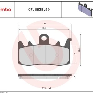 Brembo Brake Pad, Prime Line, Sintered Compound, Set of 2, 85 Millimeter Width X 50.8 Millimeter Height X 8 Millimeter Thickness – 07BB3859