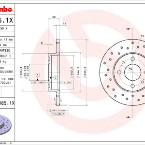 Brembo Brake Rotor, Xtra, Solid Cross Drilled, One Piece Design, Wheel Bolt Pattern 4 X 98 Millimeter – 0850851XC02