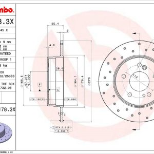 Brembo Brake Rotor, Xtra, Solid Cross Drilled, One Piece Design, Wheel Bolt Pattern 5 X 112 Millimeter – 0851783XC02