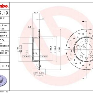 Brembo Brake Rotor, Xtra, Solid Cross Drilled, One Piece Design, Wheel Bolt Pattern 5 X 100 Millimeter – 0871651XC02