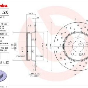 Brembo Brake Rotor, Xtra, Solid Cross Drilled, One Piece Design, Wheel Bolt Pattern 5 X 112 Millimeter – 0872112XC02