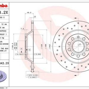 Brembo Brake Rotor, Xtra, Solid Cross Drilled, One Piece Design, Wheel Bolt Pattern 5 X 112 Millimeter – 0888432XC02