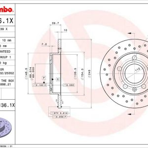 Brembo Brake Rotor, Xtra, Solid Cross Drilled, One Piece Design, Wheel Bolt Pattern 5 X 112 Millimeter – 0891361XC02