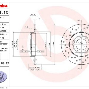 Brembo Brake Rotor, Xtra, Solid Cross Drilled, One Piece Design, Wheel Bolt Pattern 5 X 100 Millimeter – 0891481XC02