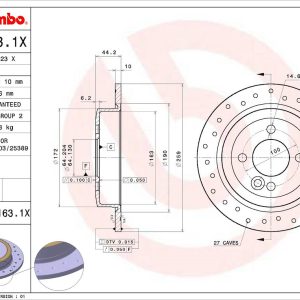 Brembo Brake Rotor, Xtra, Solid Cross Drilled, One Piece Design, Wheel Bolt Pattern 4 X 100 Millimeter – 0891631XC02