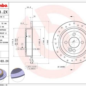 Brembo Brake Rotor, Xtra, Solid Cross Drilled, One Piece Design, Wheel Bolt Pattern 4 X 100 Millimeter – 0891632XC02