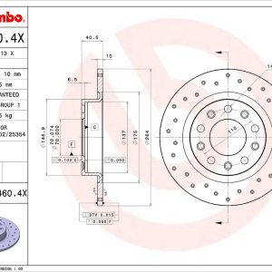 Brembo Brake Rotor, Xtra, Solid Cross Drilled, One Piece Design, Wheel Bolt Pattern 5 X 110 Millimeter – 0894604XC02