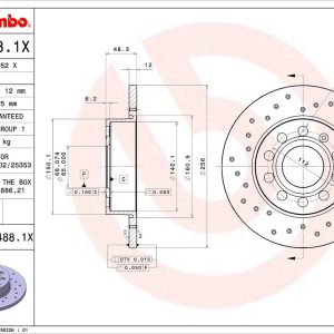 Brembo Brake Rotor, Xtra, Solid Cross Drilled, One Piece Design, Wheel Bolt Pattern 5 X 112 Millimeter – 0894881XC02