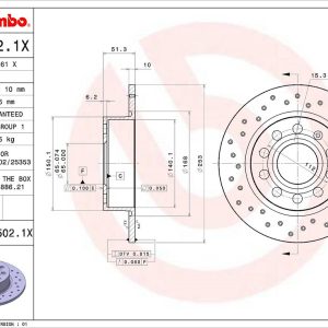 Brembo Brake Rotor, Xtra, Solid Cross Drilled, One Piece Design, Wheel Bolt Pattern 5 X 112 Millimeter – 0895021XC02