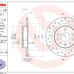 Brembo Brake Rotor, Xtra, Solid Cross Drilled, One Piece Design, Wheel Bolt Pattern 5 X 110 Millimeter – 0895111XC02