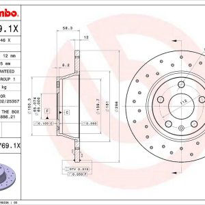 Brembo Brake Rotor, Xtra, Solid Cross Drilled, One Piece Design, Wheel Bolt Pattern 5 X 112 Millimeter – 0897691XC02