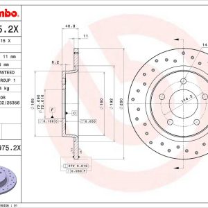 Brembo Brake Rotor, Xtra, Solid Cross Drilled, One Piece Design, Wheel Bolt Pattern 5 X 114.3 Millimeter – 0899752XC02