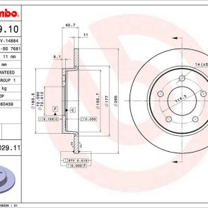 Brembo Brake Rotor, Solid, One Piece Design, Wheel Bolt Pattern 5 X 114.3 Millimeter – 08A02911C02