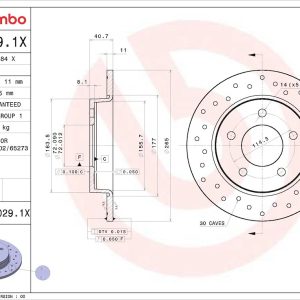 Brembo Brake Rotor, Xtra, Solid Cross Drilled, One Piece Design, Wheel Bolt Pattern 5 X 114.3 Millimeter – 08A0291XC02