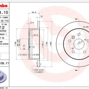Brembo Brake Rotor, Solid, One Piece Design, Wheel Bolt Pattern 5 X 114.3 Millimeter – 08A10811C02