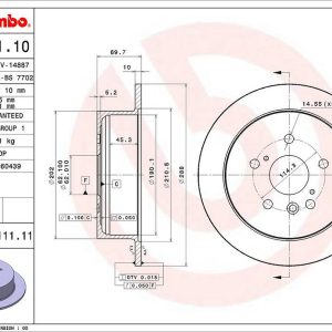 Brembo Brake Rotor, Solid, One Piece Design, Wheel Bolt Pattern 5 X 114.3 Millimeter – 08A11111C02