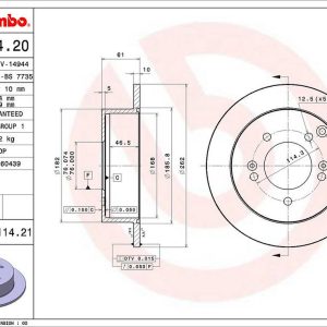 Brembo Brake Rotor, Solid, One Piece Design, Wheel Bolt Pattern 5 X 114.3 Millimeter – 08A11421C02