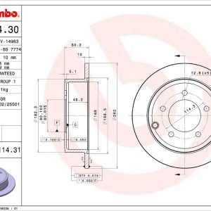 Brembo Brake Rotor, Solid, One Piece Design, Wheel Bolt Pattern 5 X 114.3 Millimeter – 08A11431C02