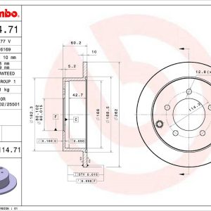 Brembo Brake Rotor, Solid, One Piece Design, Wheel Bolt Pattern 5 X 114.3 Millimeter – 08A11471C02