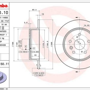 Brembo Brake Rotor, Solid, One Piece Design, Wheel Bolt Pattern 5 X 114.3 Millimeter – 08A15011C02