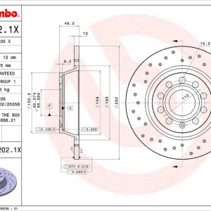 Brembo Brake Rotor, Xtra, Solid Cross Drilled, One Piece Design, Wheel Bolt Pattern 5 X 112 Millimeter – 08A2021XC02