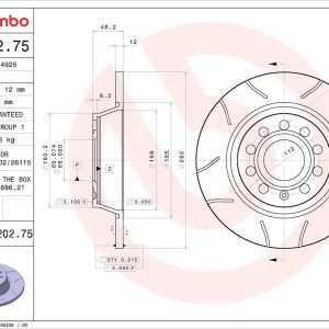 Brembo Brake Rotor, Xtra Max, Solid, Slotted, One Piece Design, Wheel Bolt Pattern 5 X 112 Millimeter – 08A20275C02