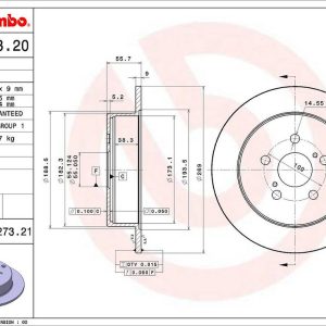 Brembo Brake Rotor, Solid, One Piece Design, Wheel Bolt Pattern 5 X 100 Millimeter – 08A27321C02