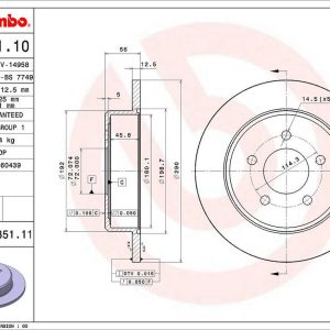 Brembo Brake Rotor, Solid, One Piece Design, Wheel Bolt Pattern 5 X 114.3 Millimeter – 08A35111C02