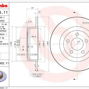 Brembo Brake Rotor, Solid, One Piece Design, Wheel Bolt Pattern 5 X 115 Millimeter – 08A40311C02