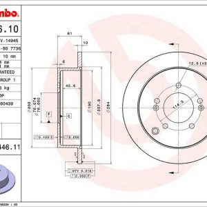 Brembo Brake Rotor, Solid, One Piece Design, Wheel Bolt Pattern 5 X 114.3 Millimeter – 08A44611C02