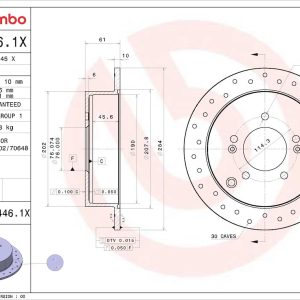 Brembo Brake Rotor, Xtra, Solid Cross Drilled, One Piece Design, Wheel Bolt Pattern 5 X 114.3 Millimeter – 08A4461XC02