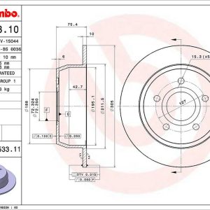 Brembo Brake Rotor, Solid, One Piece Design, Wheel Bolt Pattern 5 X 127 Millimeter – 08A53311C02