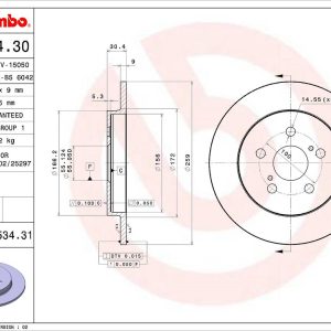 Brembo Brake Rotor, Solid, One Piece Design, Wheel Bolt Pattern 5 X 100 Millimeter – 08A53431C02