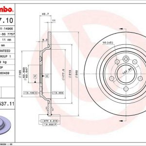 Brembo Brake Rotor, Solid, One Piece Design, Wheel Bolt Pattern 5 X 107.95 Millimeter – 08A53711C02