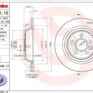 Brembo Brake Rotor, Solid, One Piece Design, Wheel Bolt Pattern 5 X 107.95 Millimeter – 08A54011C02