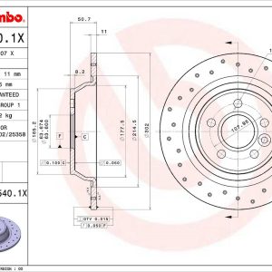 Brembo Brake Rotor, Xtra, Solid Cross Drilled, One Piece Design, Wheel Bolt Pattern 5 X 107.95 Millimeter – 08A5401XC02