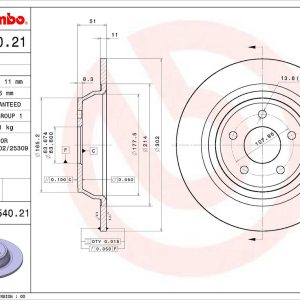 Brembo Brake Rotor, Solid, One Piece Design, Wheel Bolt Pattern 5 X 107.95 Millimeter – 08A54021C02