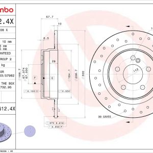 Brembo Brake Rotor, Xtra, Solid Cross Drilled, One Piece Design, Wheel Bolt Pattern 5 X 112 Millimeter – 08A6124XC02