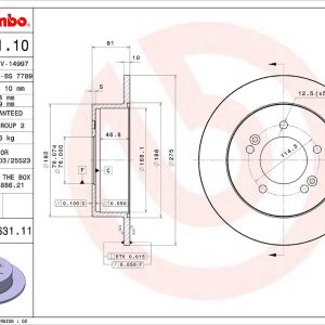 Brembo Brake Rotor, Solid, One Piece Design, Wheel Bolt Pattern 5 X 114.3 Millimeter – 08A63111C02