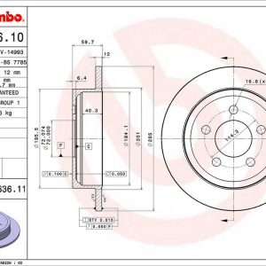 Brembo Brake Rotor, Solid, One Piece Design, Wheel Bolt Pattern 5 X 114.3 Millimeter – 08A63611C02