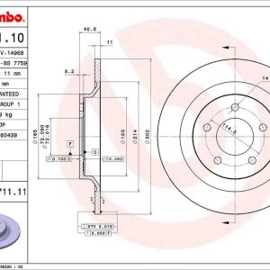 Brembo Brake Rotor, Solid, One Piece Design, Wheel Bolt Pattern 5 X 114.3 Millimeter – 08A71111C02