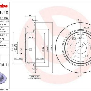 Brembo Brake Rotor, Solid, One Piece Design, Wheel Bolt Pattern 5 X 114.3 Millimeter – 08A71511C02