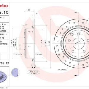 Brembo Brake Rotor, Xtra, Solid Cross Drilled, One Piece Design, Wheel Bolt Pattern 5 X 114.3 Millimeter – 08A7151XC02