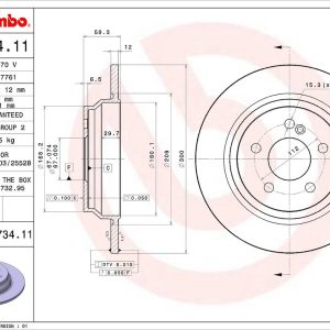 Brembo Brake Rotor, Solid, One Piece Design, Wheel Bolt Pattern 5 X 112 Millimeter – 08A73411C02