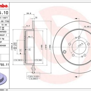 Brembo Brake Rotor, Solid, One Piece Design, Wheel Bolt Pattern 5 X 114.3 Millimeter – 08A75511C02