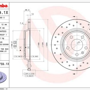 Brembo Brake Rotor, Xtra, Solid Cross Drilled, One Piece Design, Wheel Bolt Pattern 5 X 112 Millimeter – 08A7591XC02