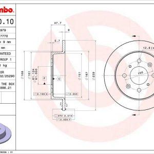 Brembo Brake Rotor, Solid, One Piece Design, Wheel Bolt Pattern 4 X 100 Millimeter – 08A92010C02