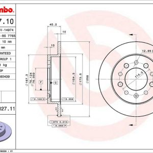 Brembo Brake Rotor, Solid, One Piece Design, Wheel Bolt Pattern 5 X 114.3 Millimeter – 08B02711C02