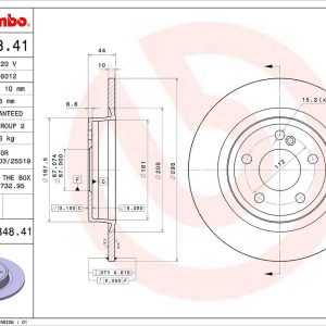 Brembo Brake Rotor, Solid, One Piece Design, Wheel Bolt Pattern 5 X 112 Millimeter – 08B34841C02