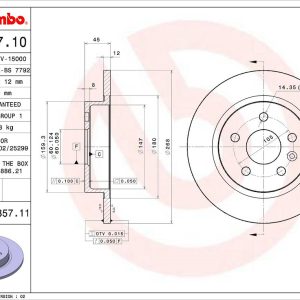 Brembo Brake Rotor, Solid, One Piece Design, Wheel Bolt Pattern 5 X 105 Millimeter – 08B35711C02